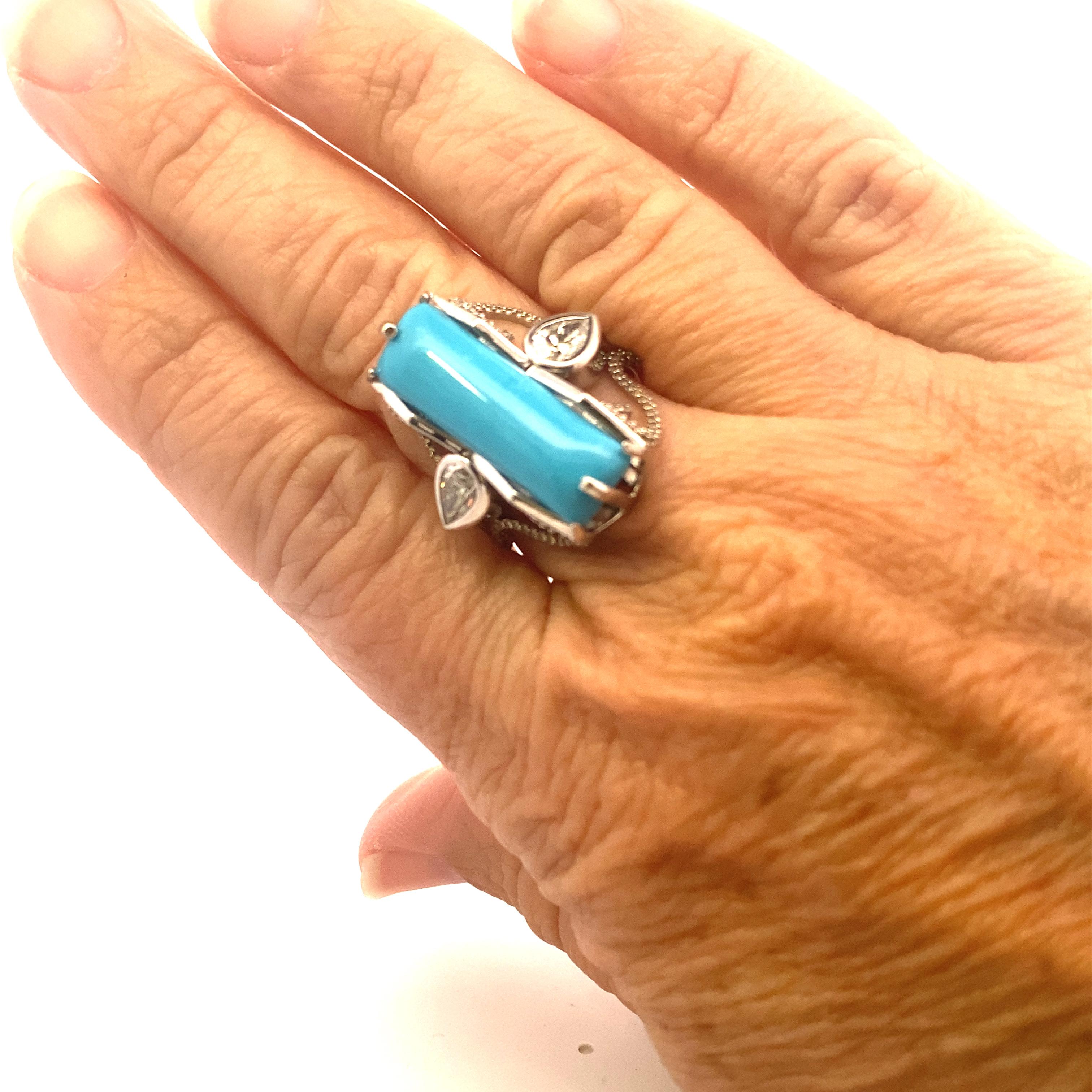Custom Made Turquoise & Diamond Cocktail Ring For Sale 2