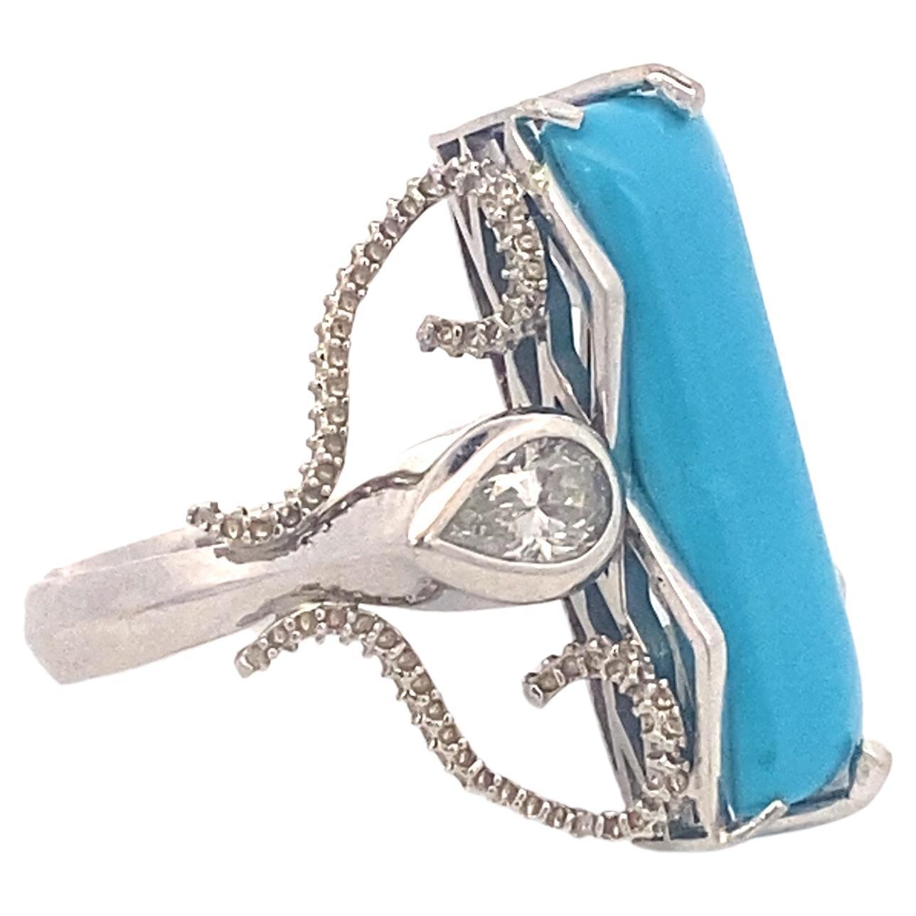 Custom Made Turquoise & Diamond Cocktail Ring For Sale