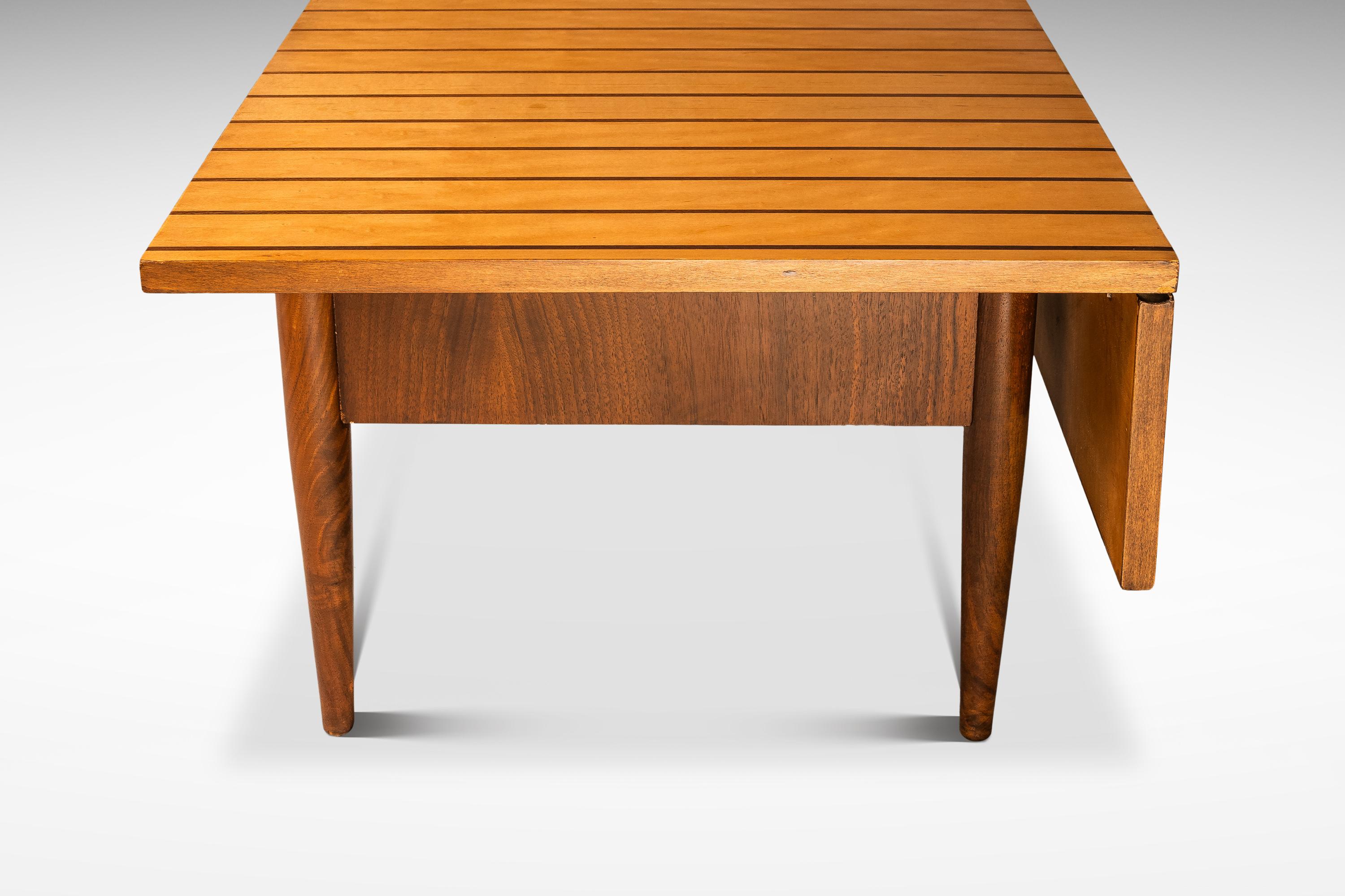 Custom-Made Two-Tone Coffee Table w/ Drop-Leaf in Maple & Walnut, USA, c. 1960s For Sale 5