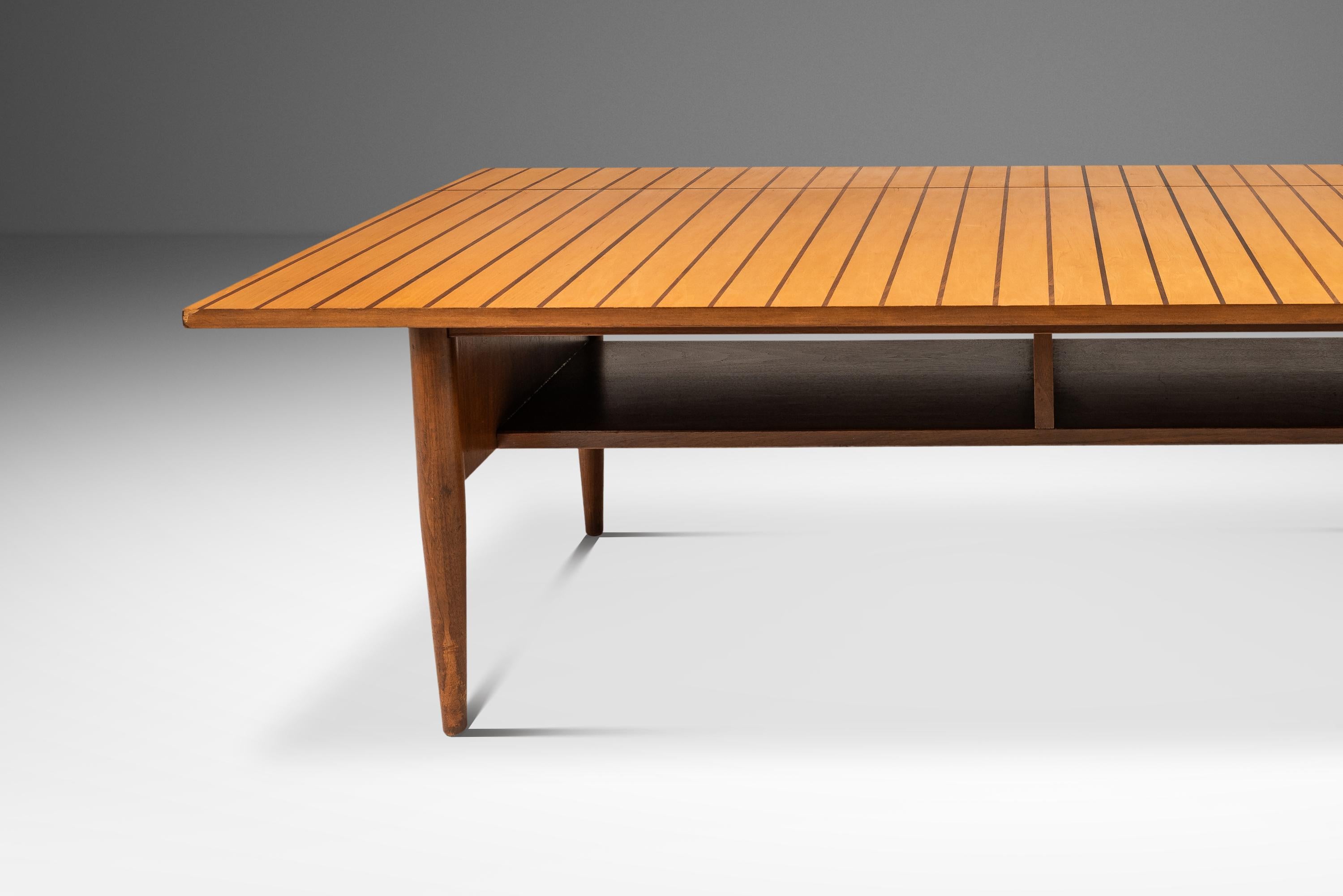 Custom-Made Two-Tone Coffee Table w/ Drop-Leaf in Maple & Walnut, USA, c. 1960s For Sale 6