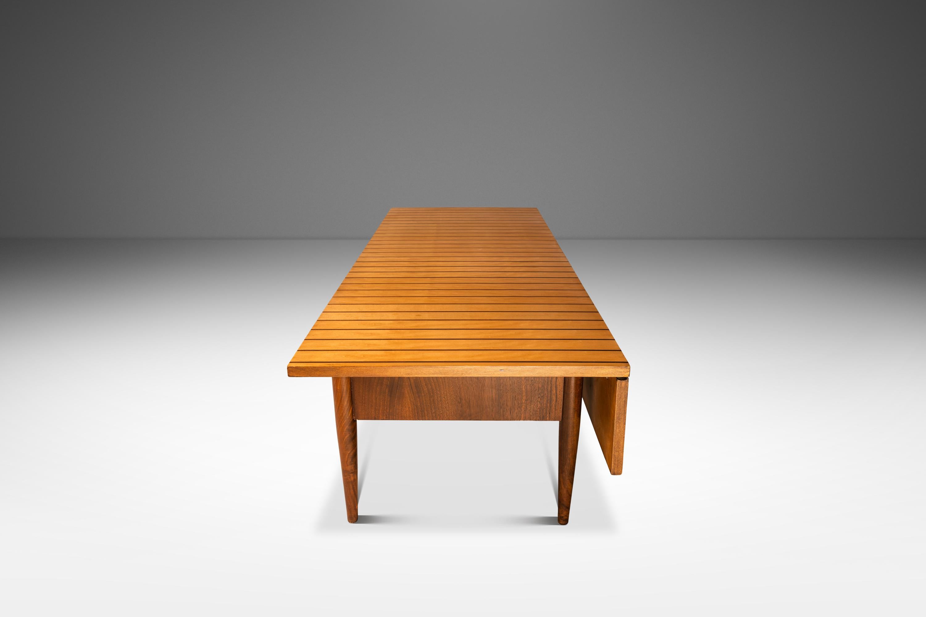 Custom-Made Two-Tone Coffee Table w/ Drop-Leaf in Maple & Walnut, USA, c. 1960s For Sale 2