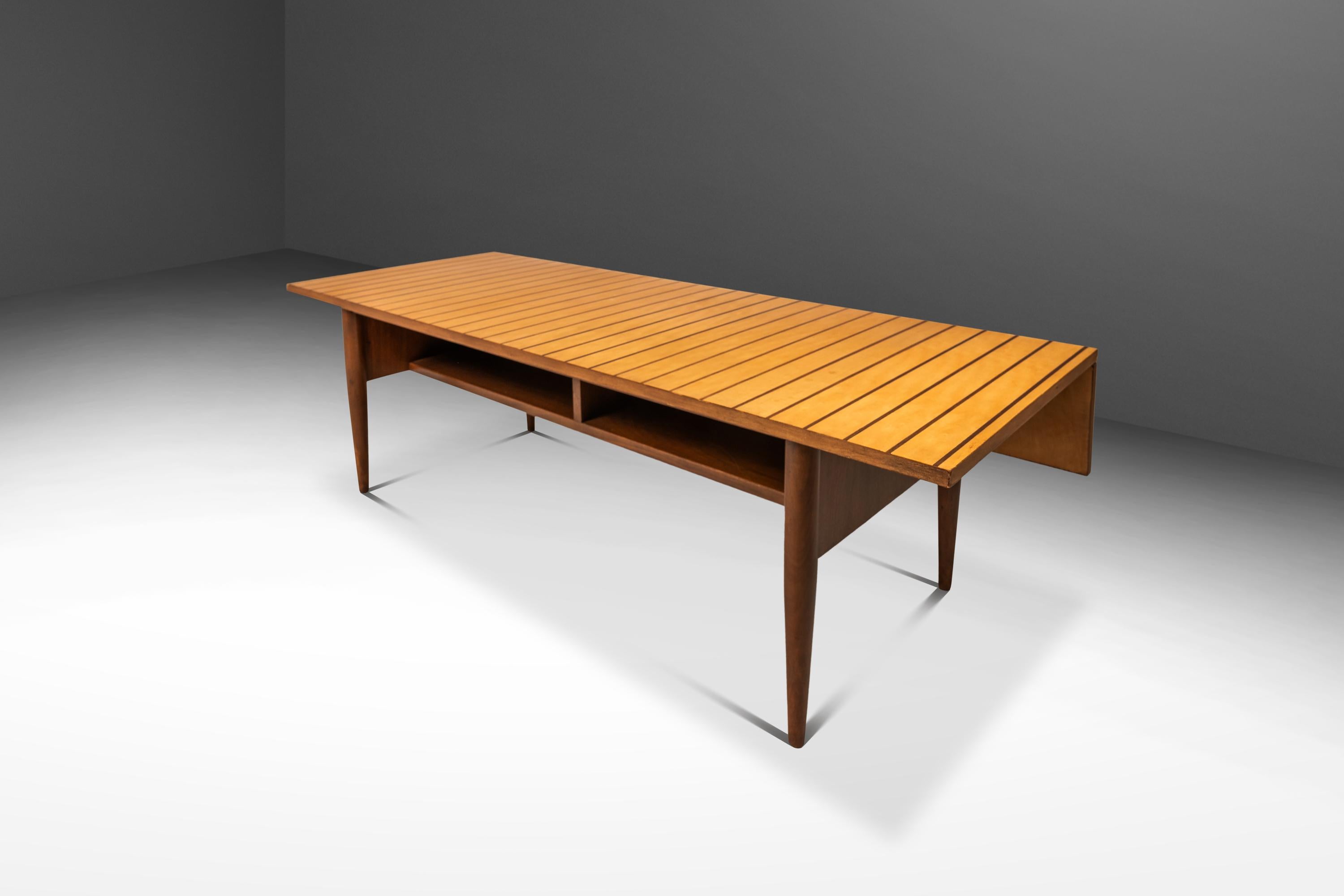Custom-Made Two-Tone Coffee Table w/ Drop-Leaf in Maple & Walnut, USA, c. 1960s For Sale 3