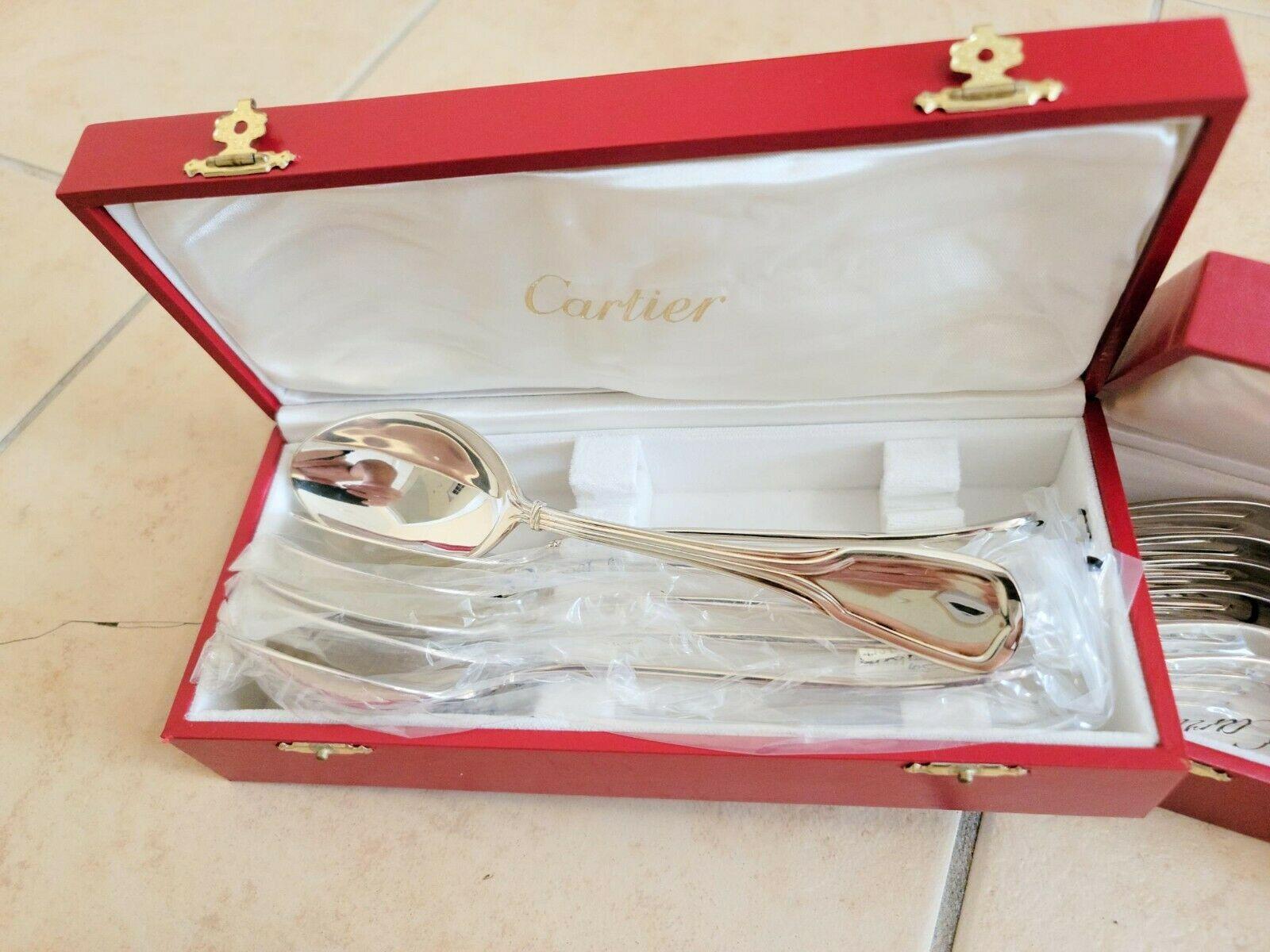 Custom Made Unique Cartier Sterling Silver Cutlery Flatware Set w Original Boxes In Good Condition In Keego Harbor, MI
