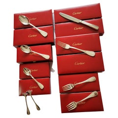 Custom Made Unique Cartier Sterling Silver Cutlery Flatware Set w Original Boxes