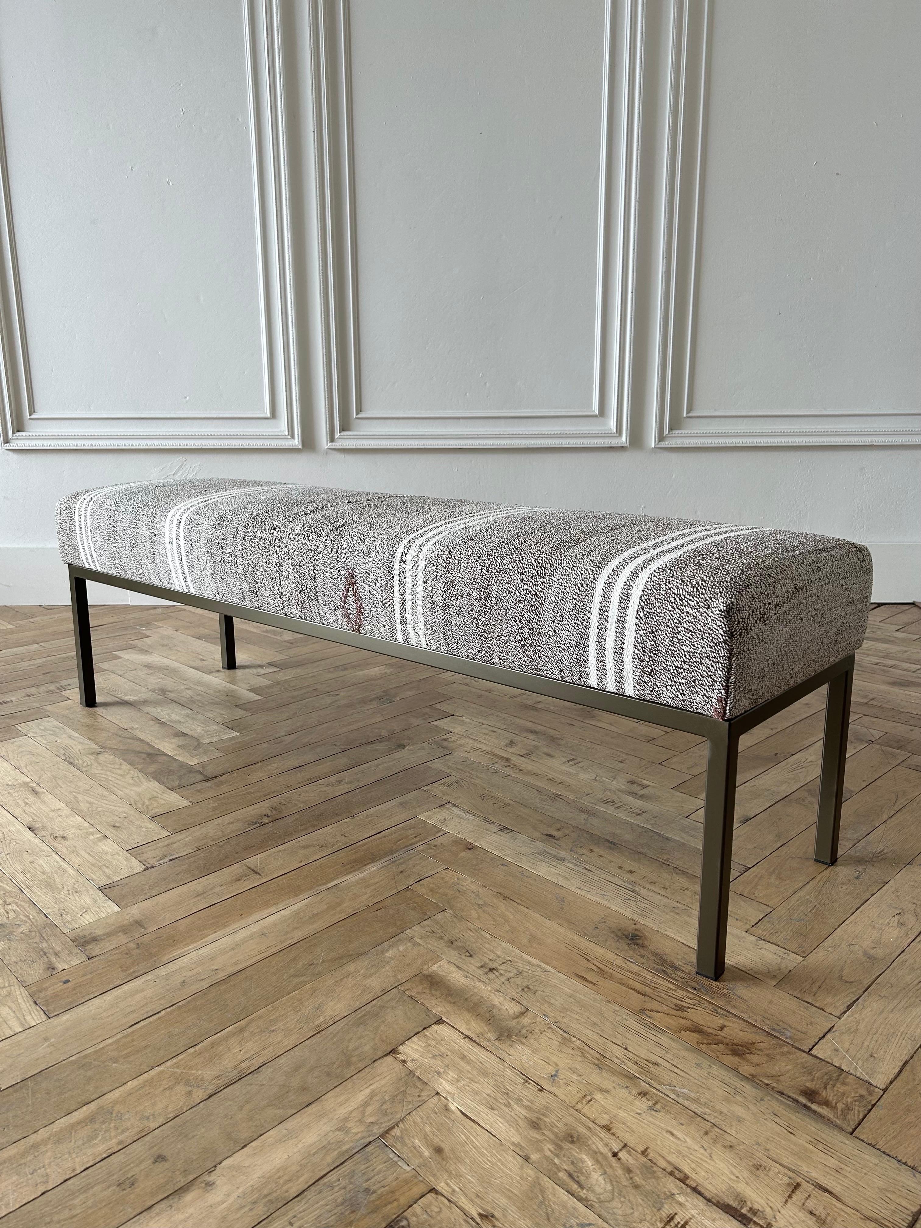 Custom Made Upholstered Bench Ottoman from Turkish Rug 1