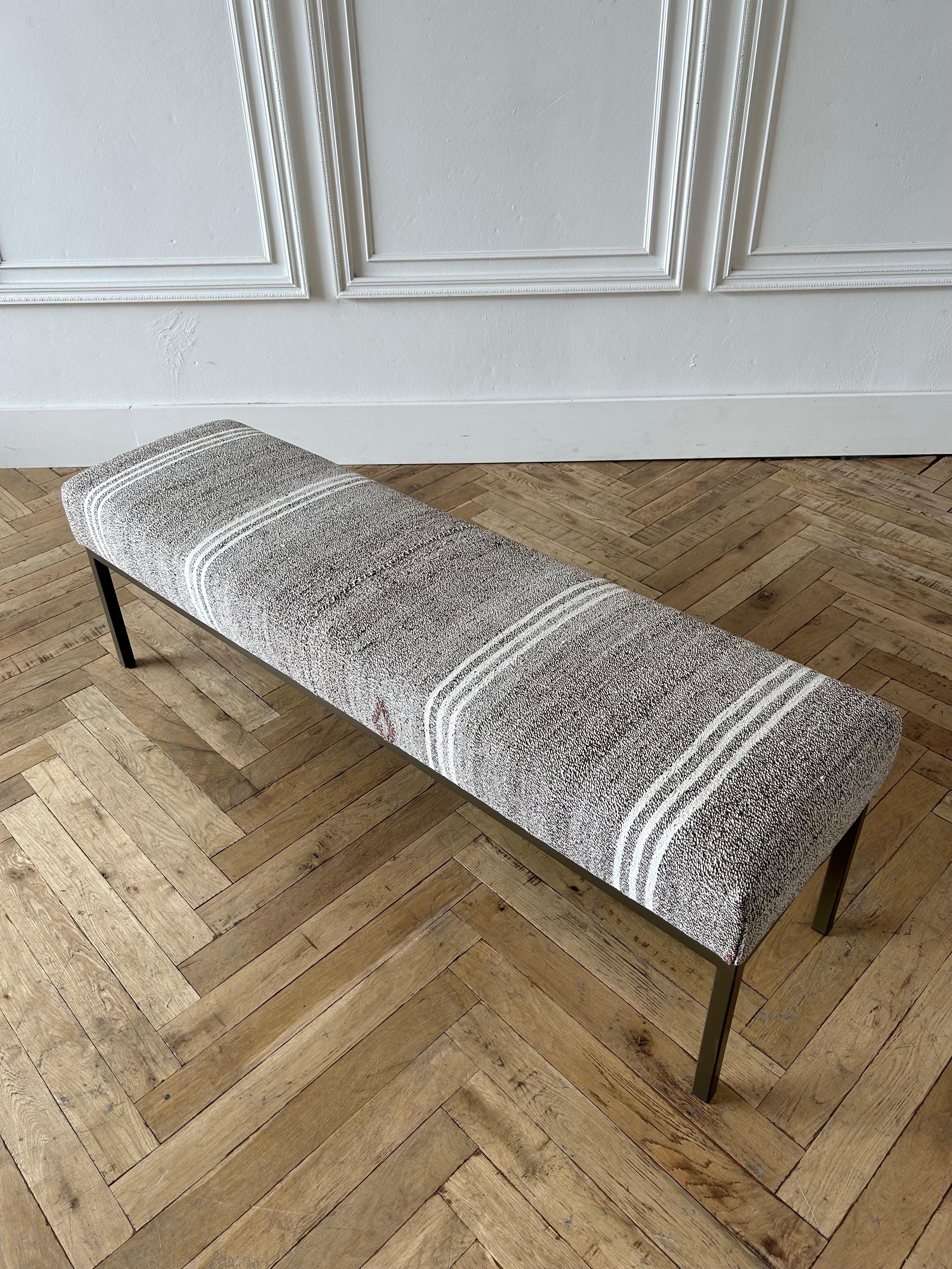 Custom Made Upholstered Bench Ottoman from Turkish Rug 2
