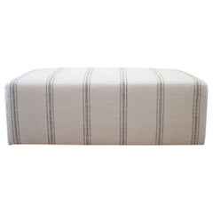 Custom Made Upholstered Cube Style Cocktail Ottoman in Vintage Stripe
