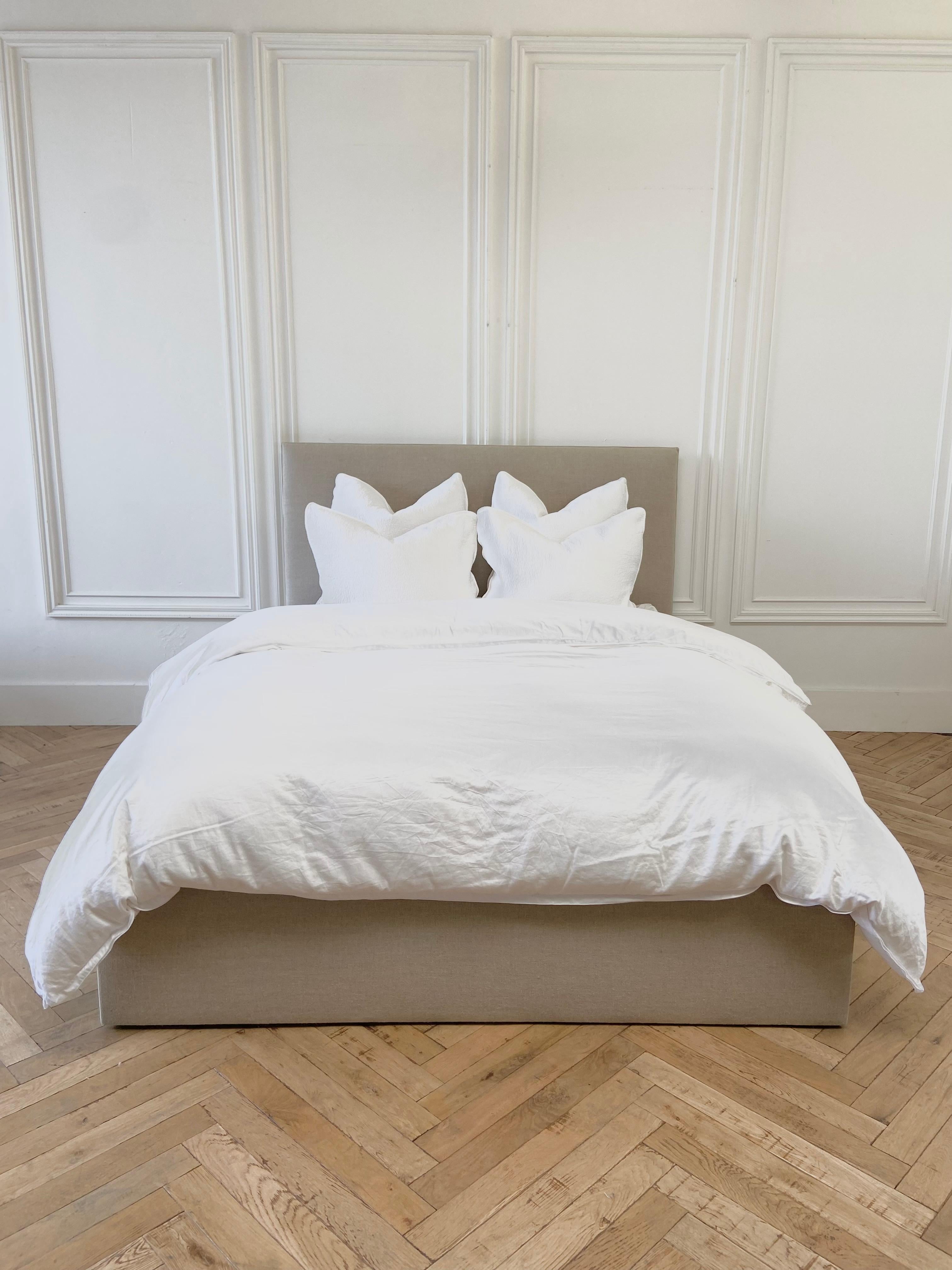 linen bed frame queen