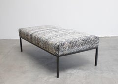 Custom Made Upholstered Rug Ottoman with Iron Base