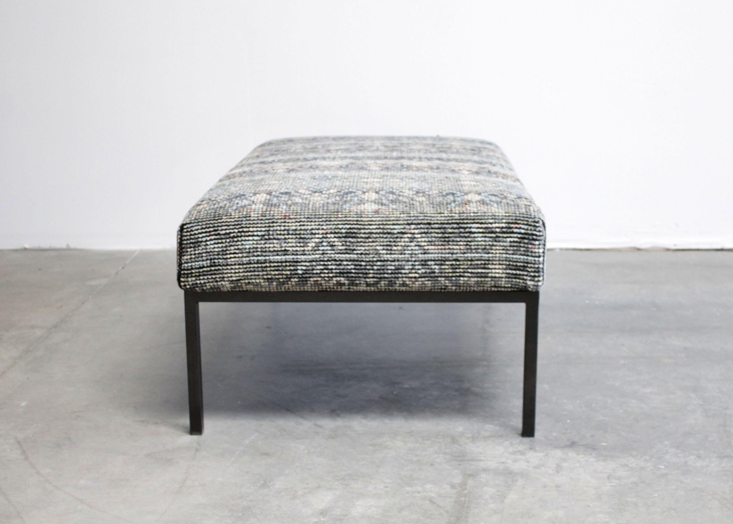 Custom Made Upholstered Rug Ottoman with Iron Base In New Condition For Sale In Brea, CA