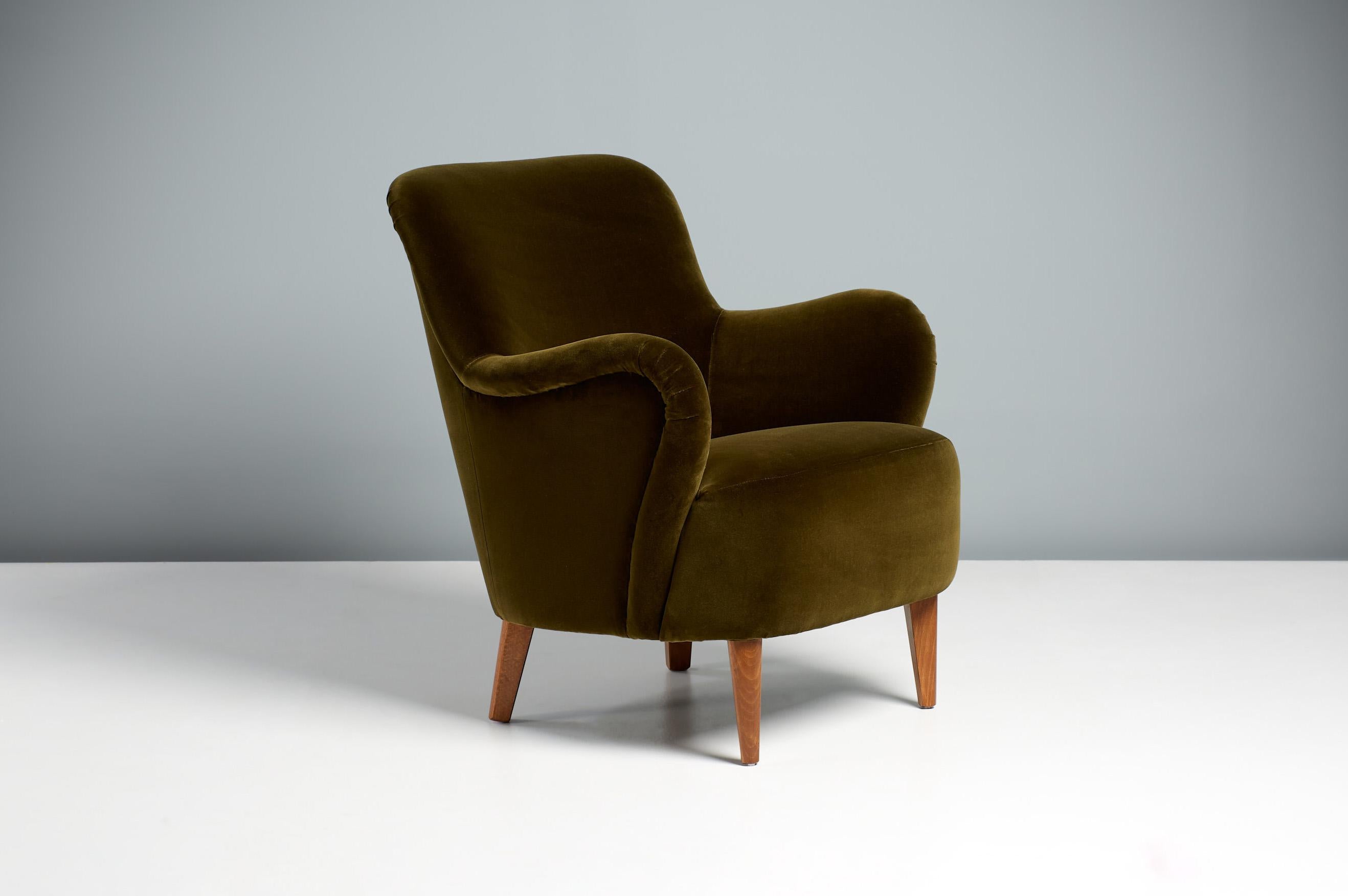 Albin Lounge Chair in Cotton Velvet Fabric by Dagmar In New Condition In London, England