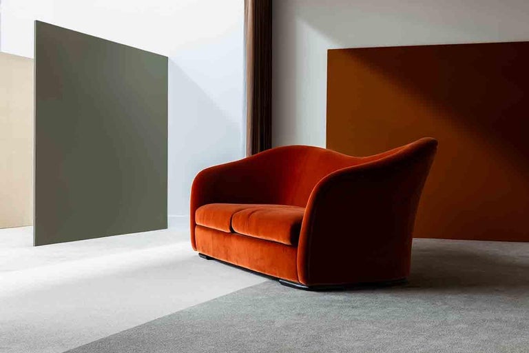 Contemporary Custom Made Velvet Sofa with Curved Silhouette 