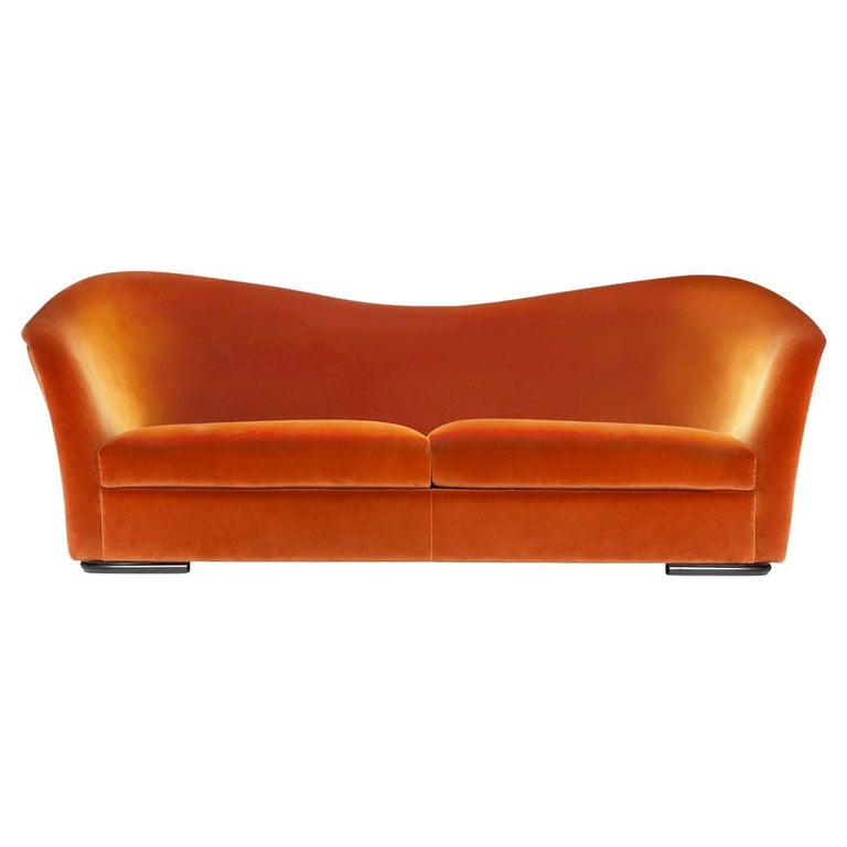 Custom Made Velvet Sofa with Curved Silhouette 