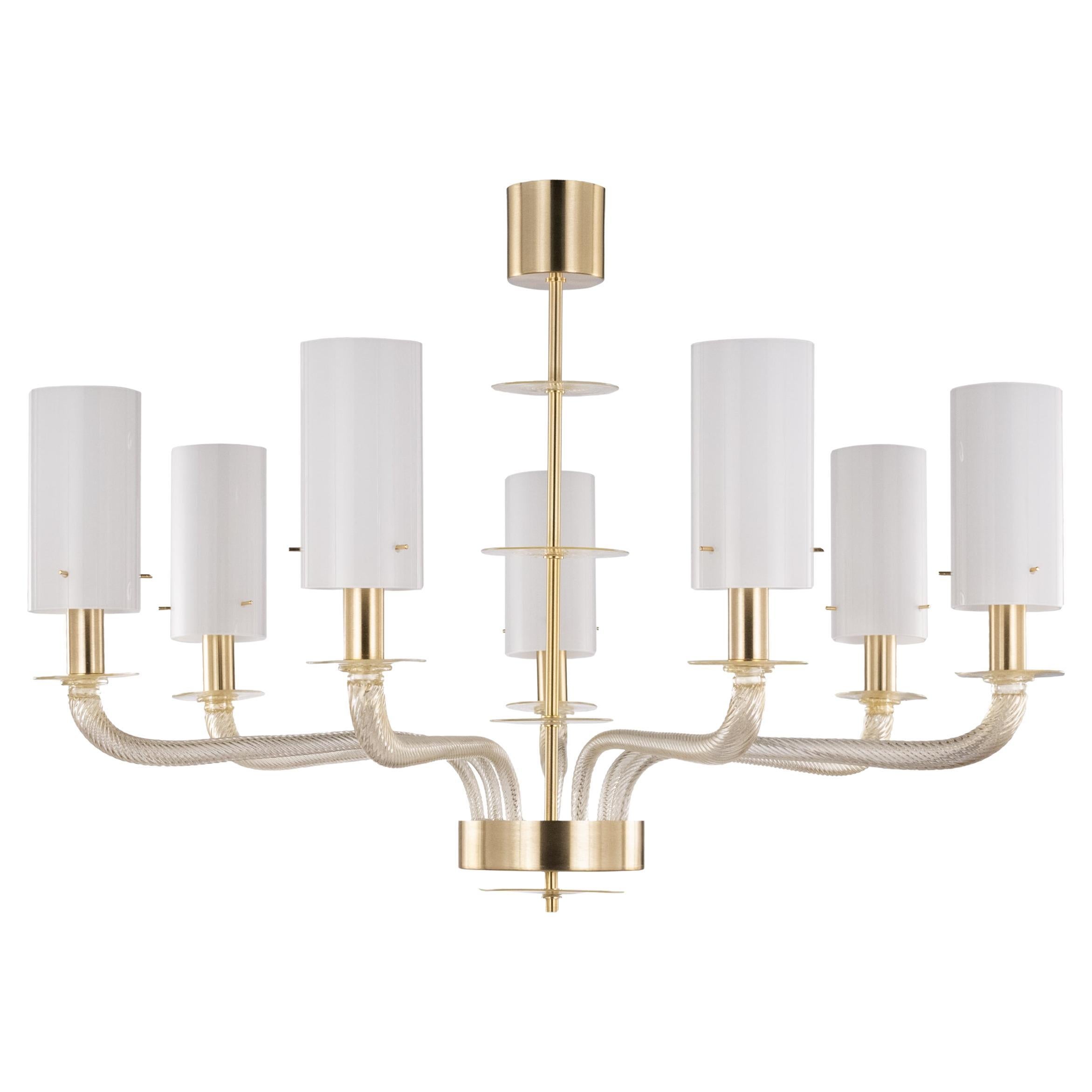 Lustre vénitien sur mesure à 7 bras en verre de Murano doré Tribeca par Multiforme