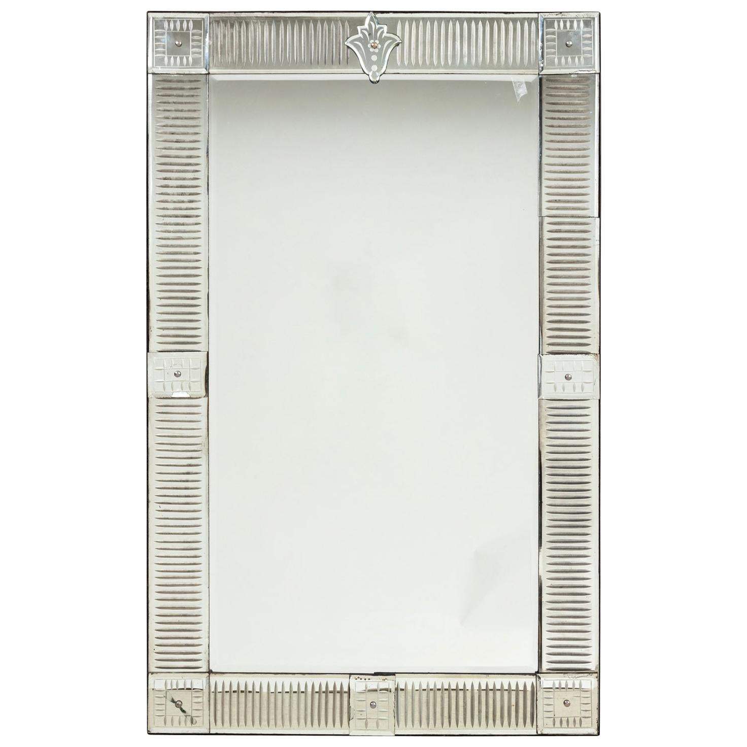 Custom Made Mirror with Ribbed Pattern Frame at 1stDibs
