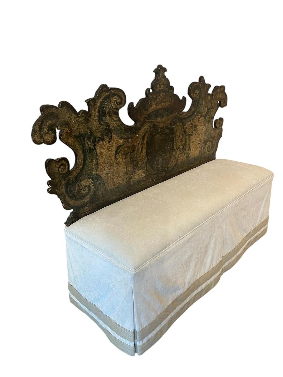 Custom Made Venetian Painted Trompe-L'oeil Bench Newly Upholstered