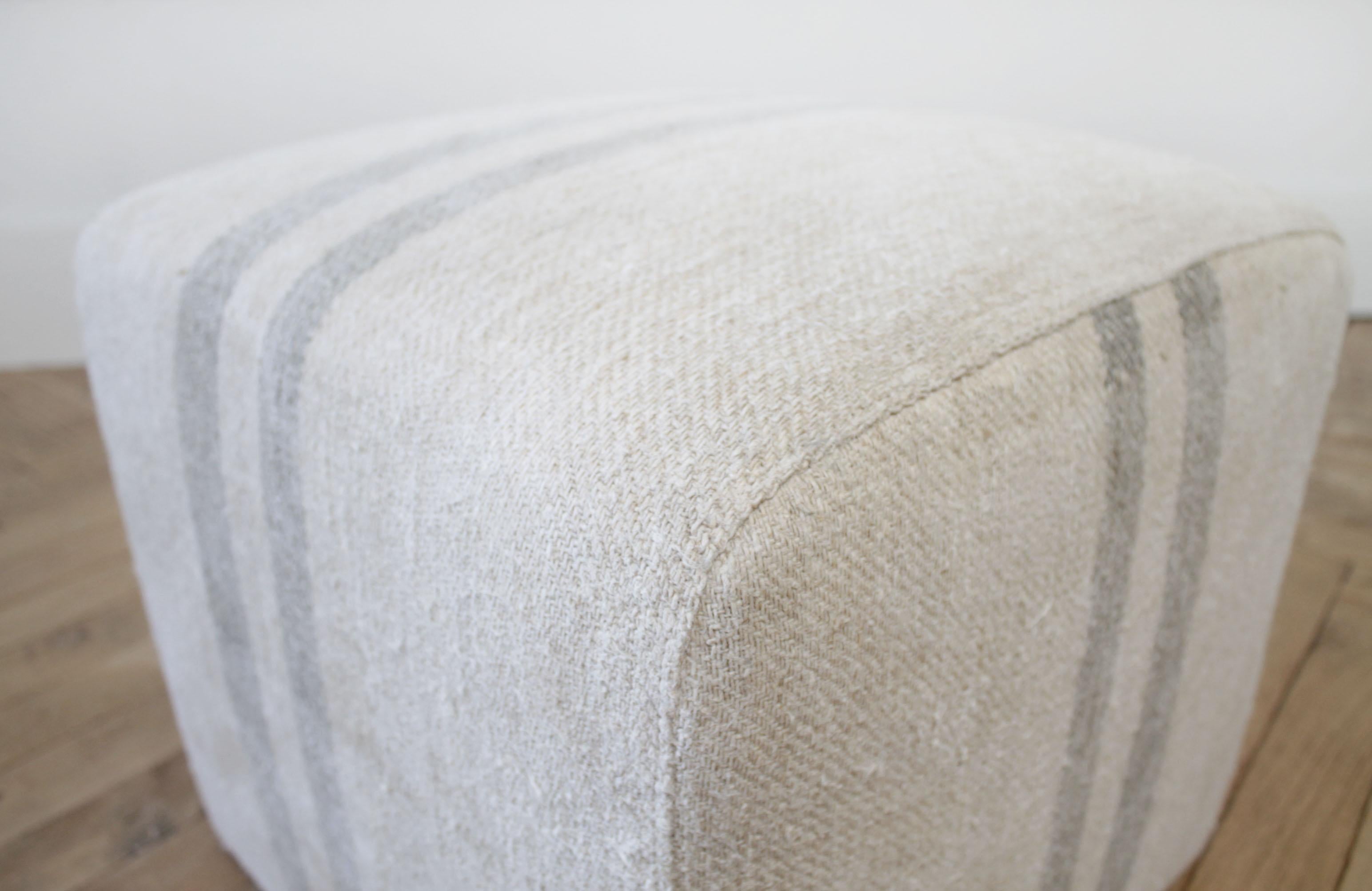 Contemporary Custom Made Vintage Grainsack Cube Ottomans