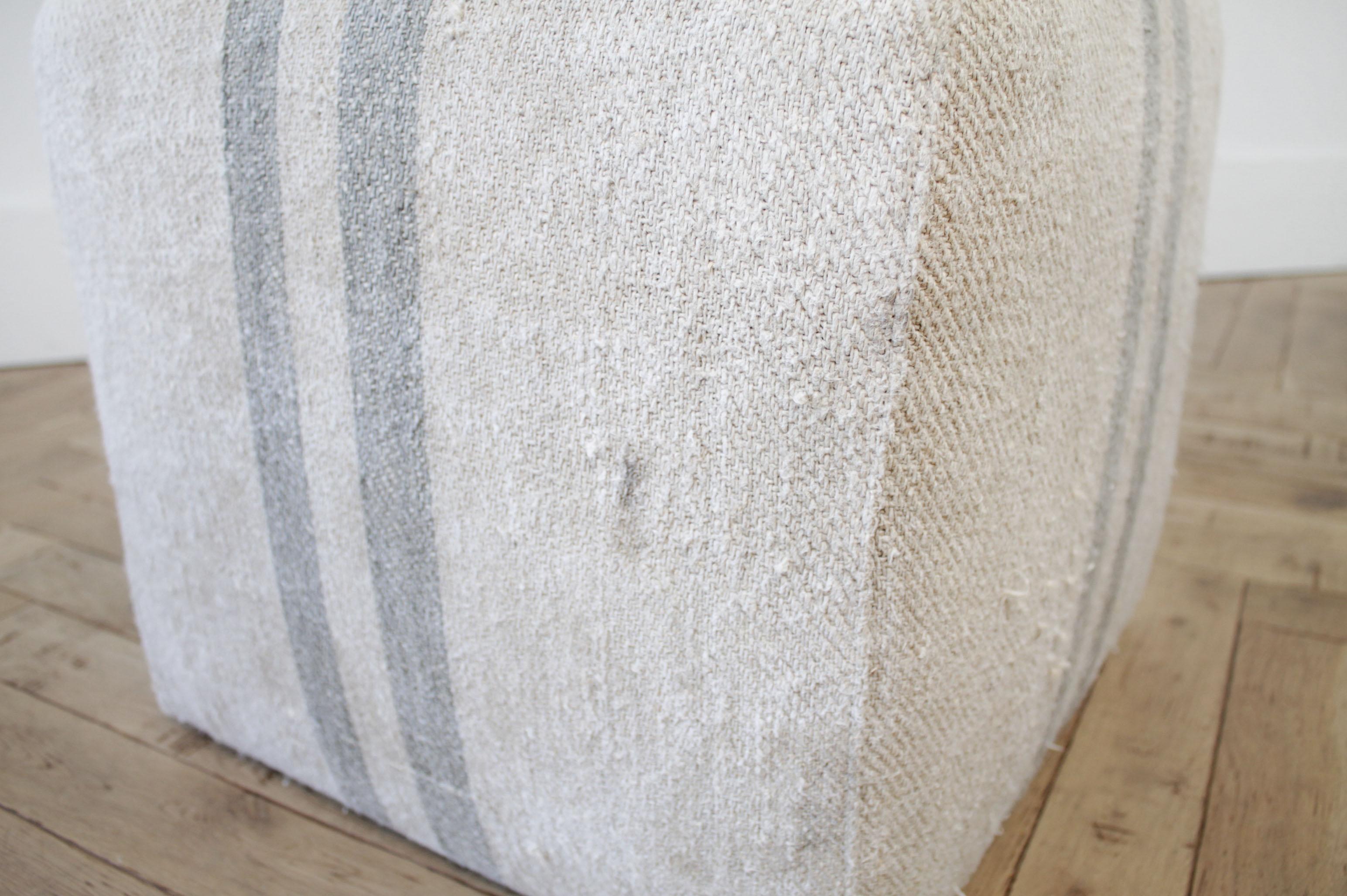 Linen Custom Made Vintage Grainsack Cube Ottomans