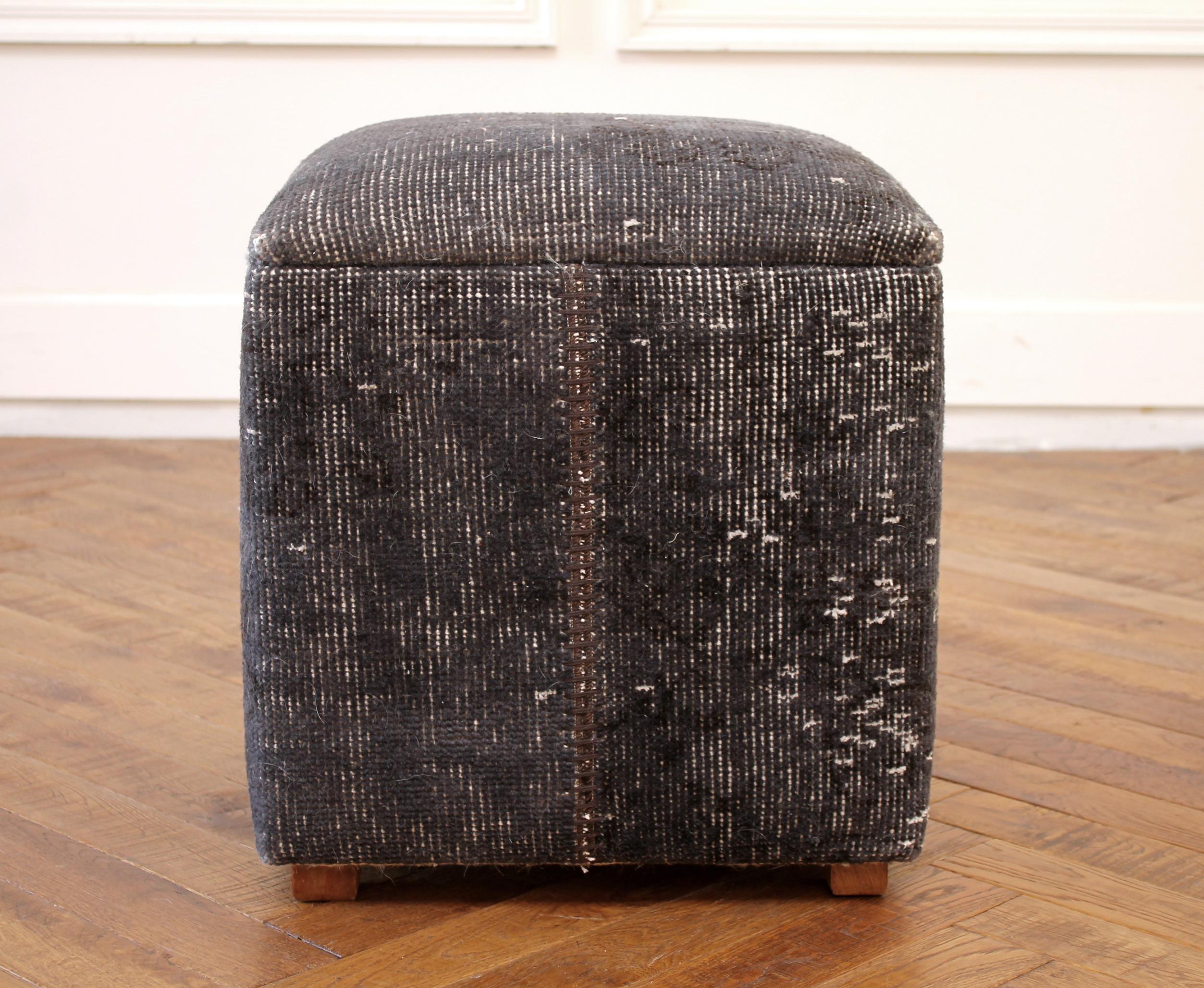 Custom made vintage Kilim rug cube ottoman.
Measures: 17.5
