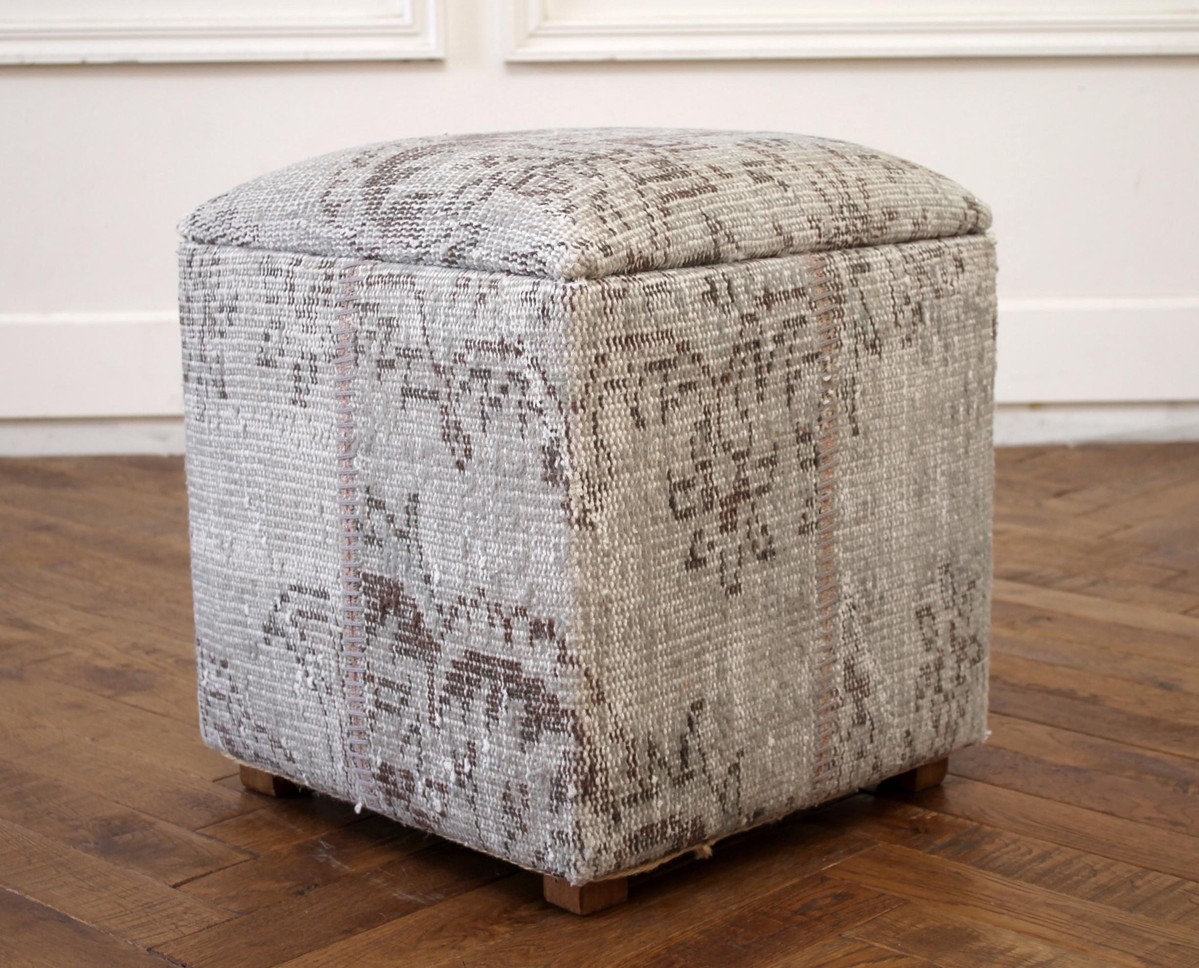 Custom Made Vintage Kilim Rug Cube Ottoman In Good Condition In Old Town Orange, CA