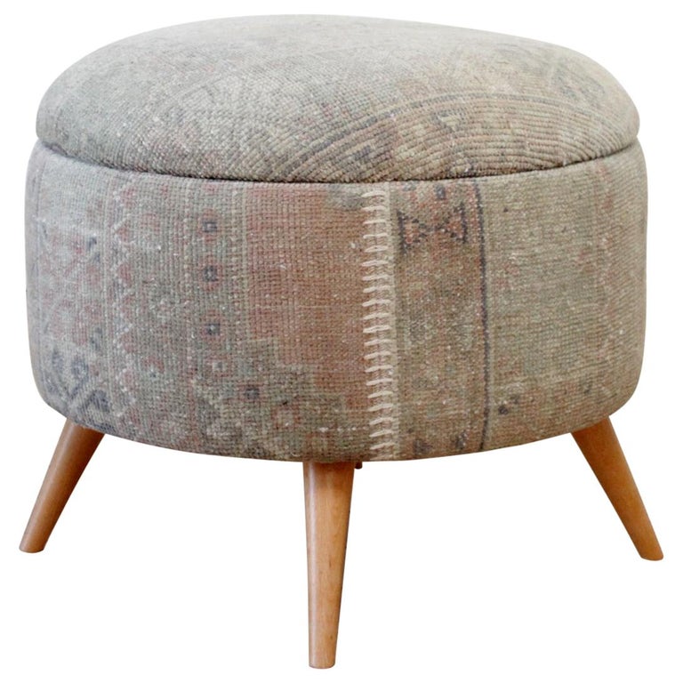 Custom Made Vintage Kilim Rug Ottoman at 1stDibs round ottoman