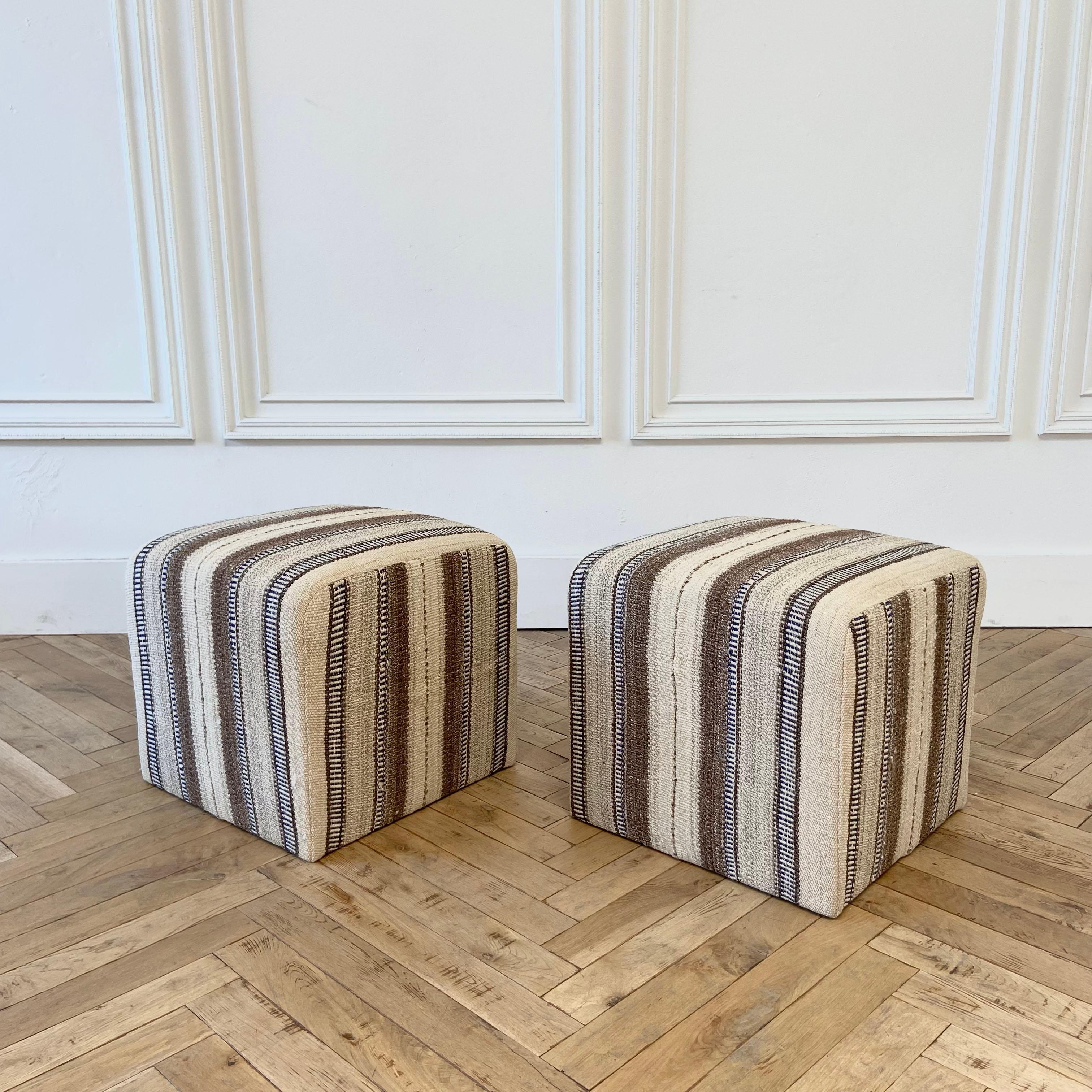 Minimalist Custom Made Vintage Rug Cube Ottoman