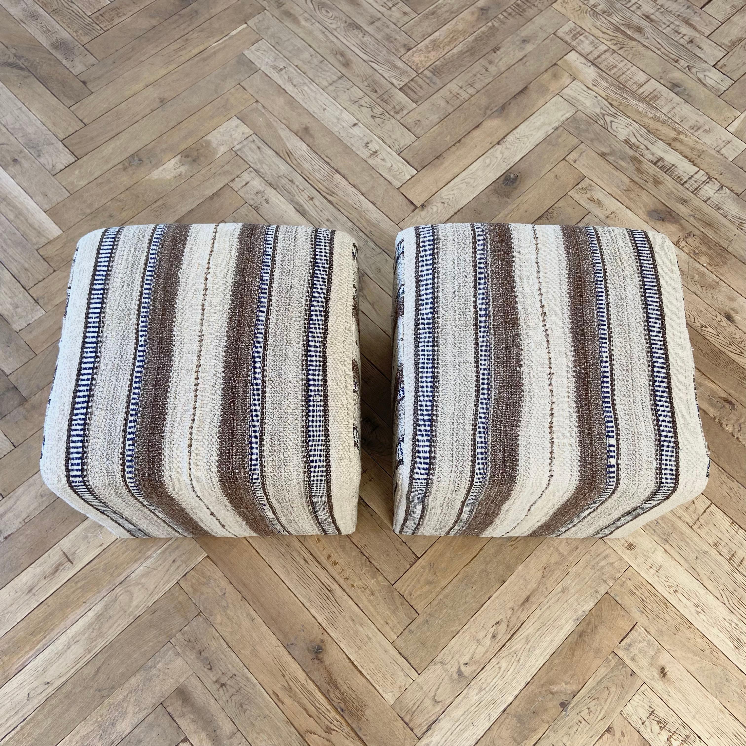 Custom Made Vintage Rug Cube Ottoman In New Condition In Brea, CA