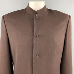 Custom Made Vintage Size 42 Brown Wool Mandarin Collar Jacket