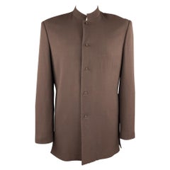 Custom Made Vintage Size 42 Brown Wool Mandarin Collar Jacket