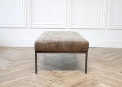 Custom Made Vintage Textile and Iron Cocktail Ottoman Bench