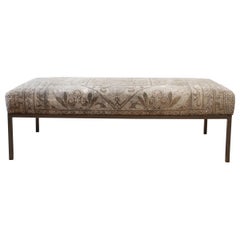 Custom Made Vintage Textile and Iron Cocktail Ottoman Bench