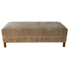Custom Made Vintage Turkish Rug Ottoman with Iron Legs