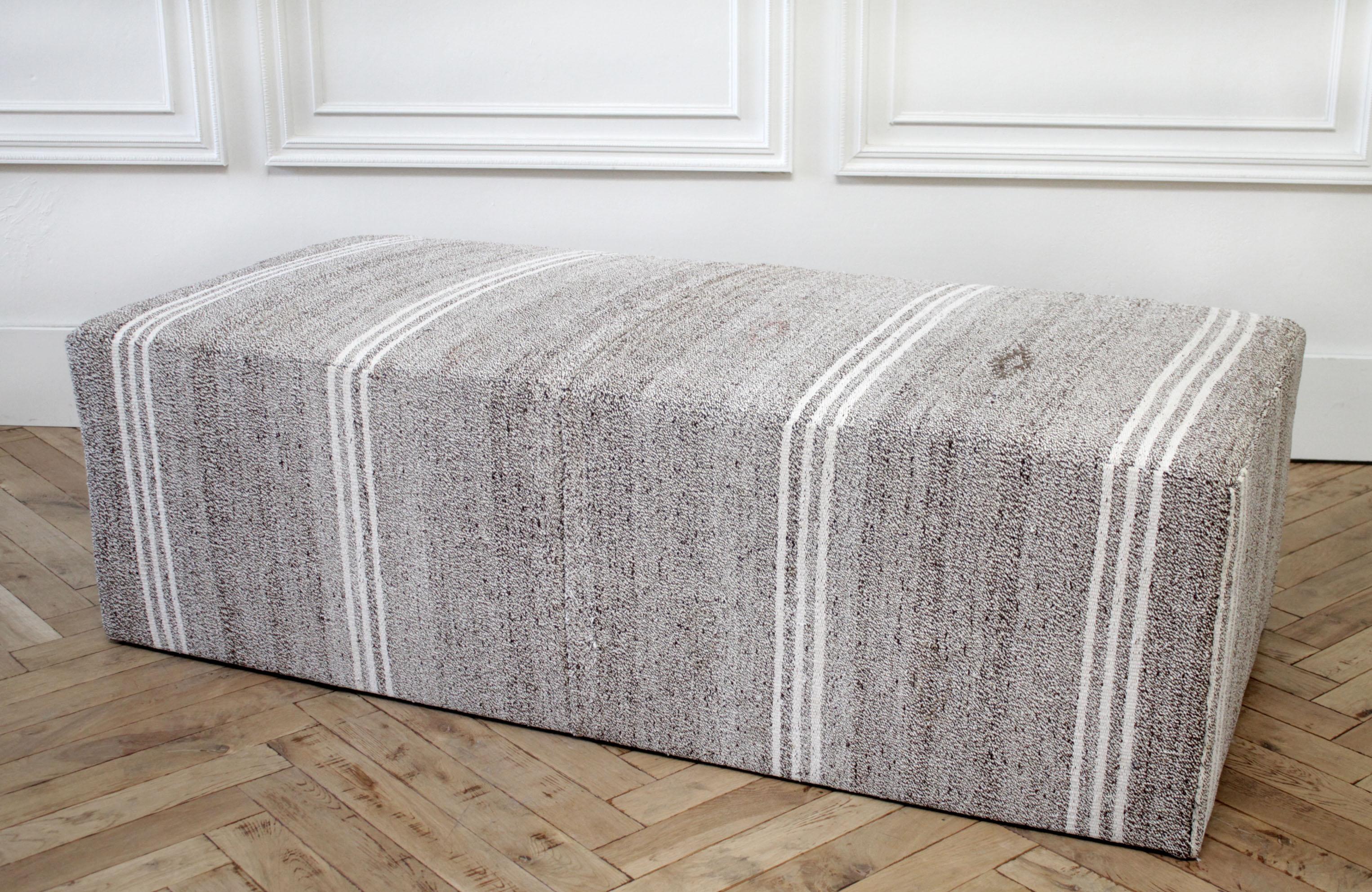 Custom made vintage Turkish rug rectangle cocktail ottoman coffee table
Measures: 27
