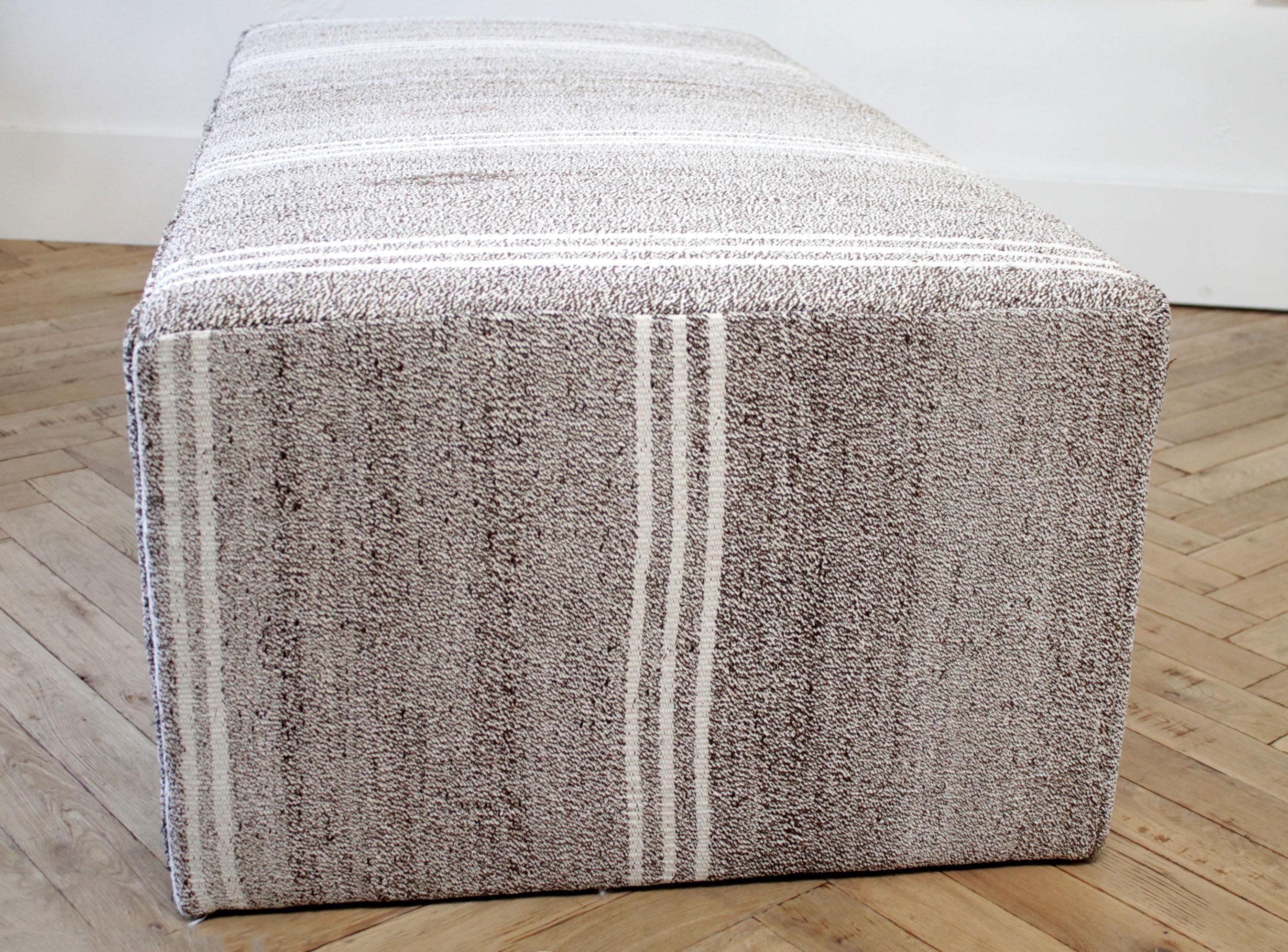 Minimalist Custom Made Vintage Turkish Rug Rectangle Cocktail Ottoman Coffee Table