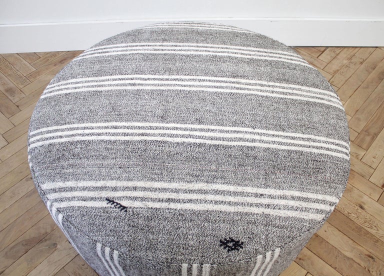 Custom Made Vintage Turkish Rug Round Cocktail Ottoman Coffee Table at