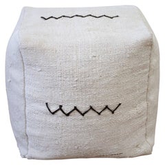 Custom Made Vintage Woven Rug Cube Pouf Ottoman