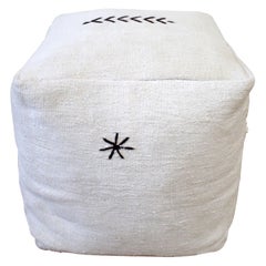 Custom Made Vintage Woven Rug Cube Pouf Ottoman