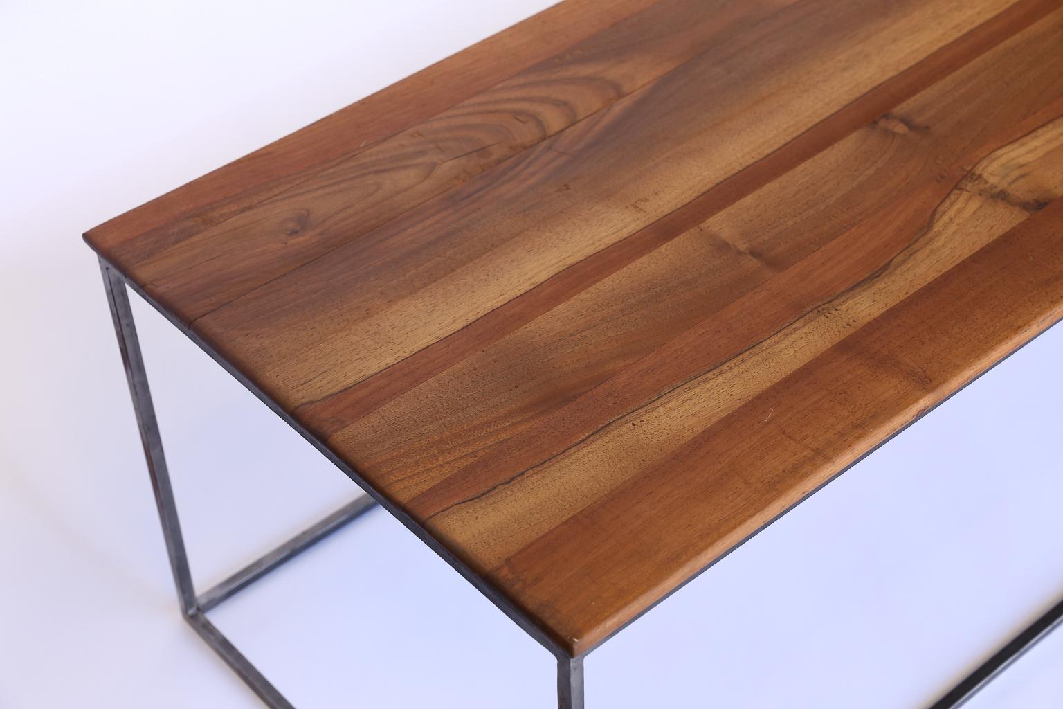 Contemporary Custom Made Walnut Coffee Table with Iron Base