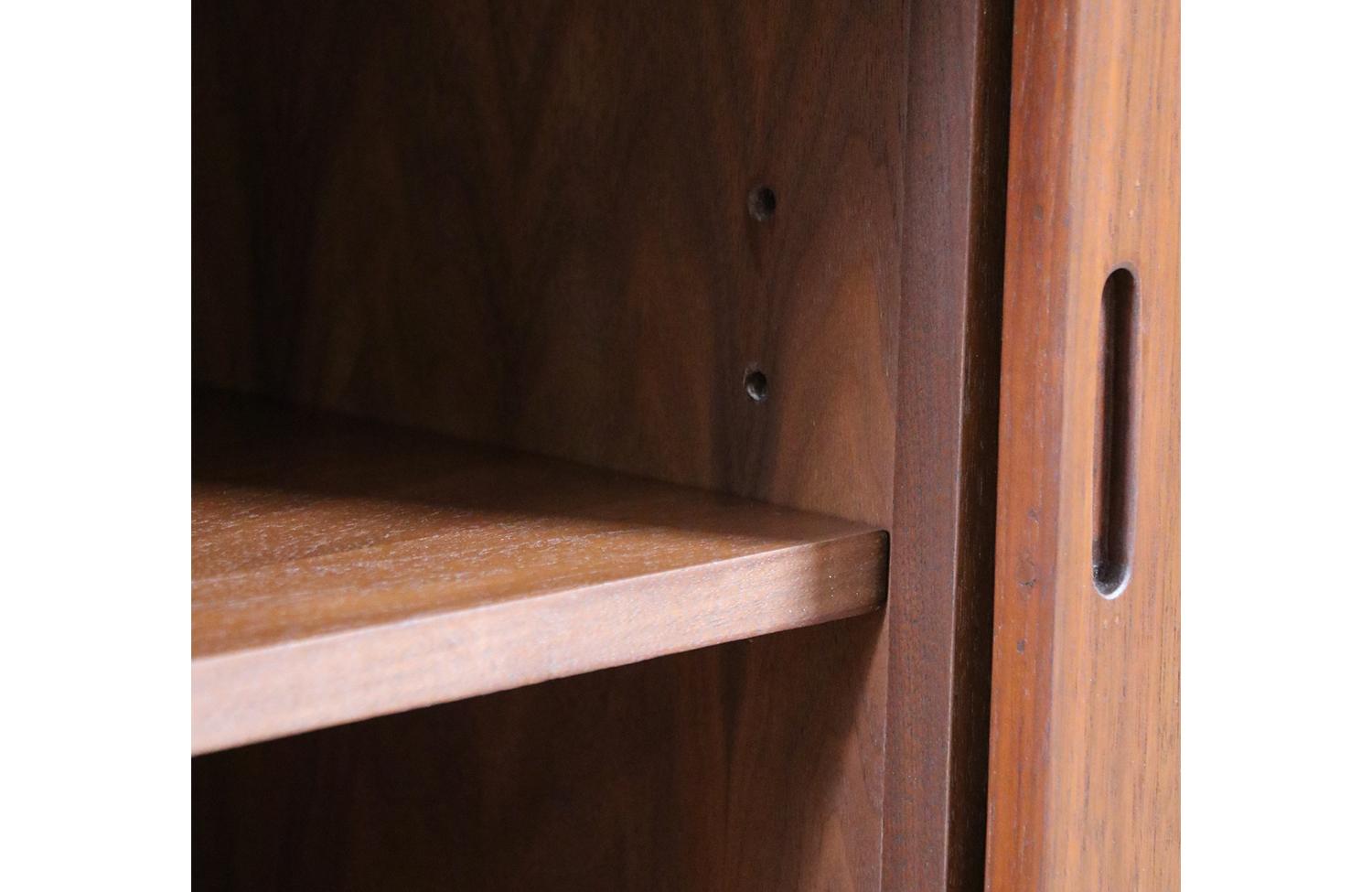 Custom Made Walnut Credenza w/ Sliding Doors by Danish Modern LA For Sale 5