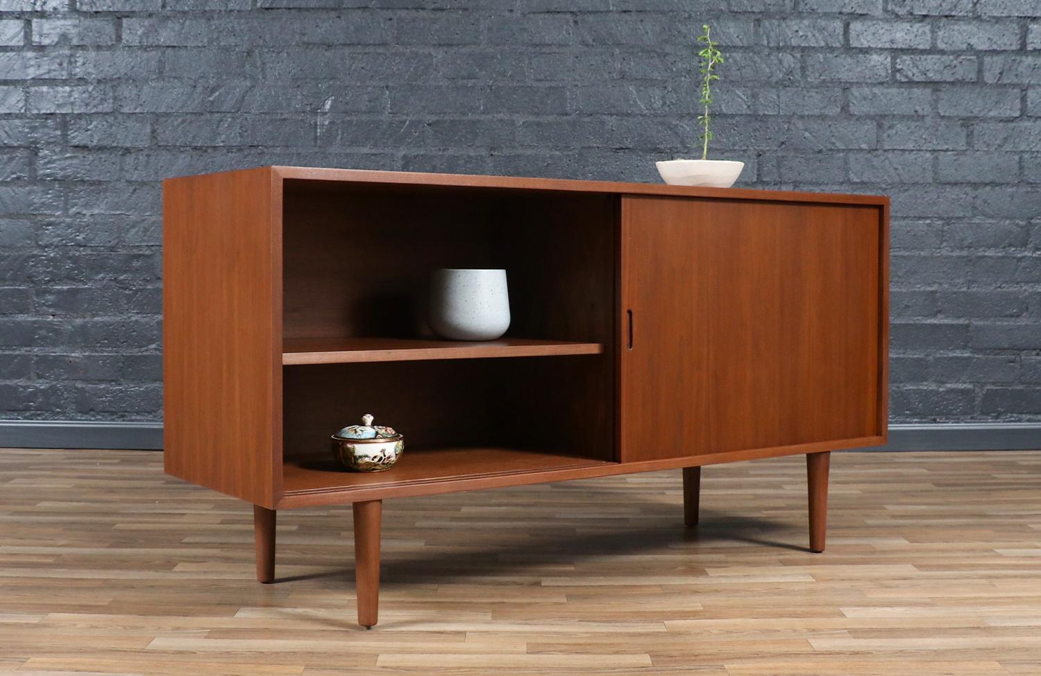 Contemporary Custom Made Walnut Credenza w/ Sliding Doors by Danish Modern LA For Sale