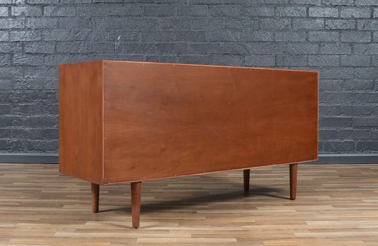 Custom Made Walnut Credenza w/ Sliding Doors by Danish Modern LA For Sale 1