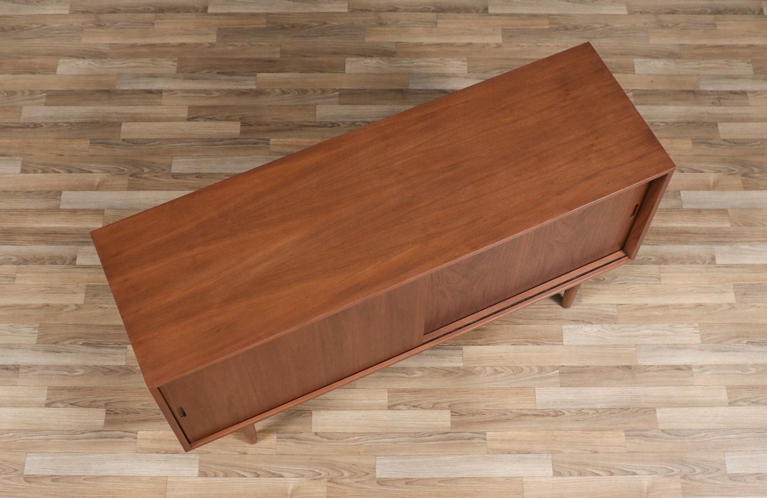 Custom Made Walnut Credenza w/ Sliding Doors by Danish Modern LA For Sale 2