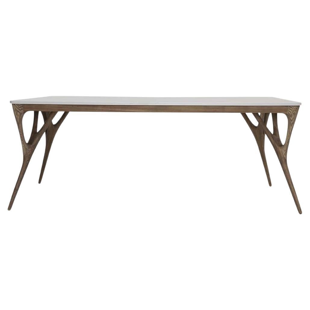 Modern Custom Made Walnut Dining Table with Marble Top