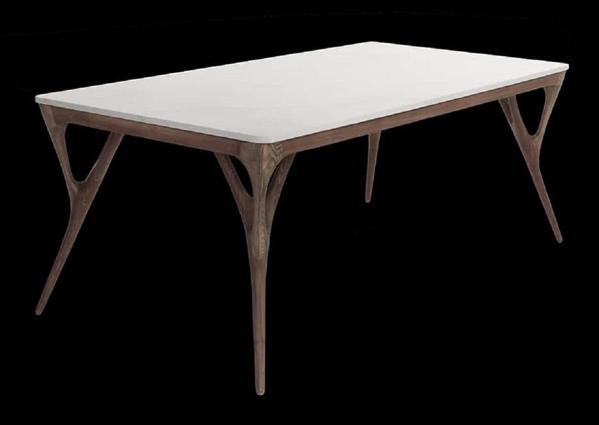 Contemporary Custom Made Walnut Dining Table with Marble Top