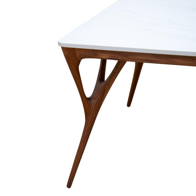 Custom Made Walnut Dining Table with Marble Top For Sale at 1stDibs