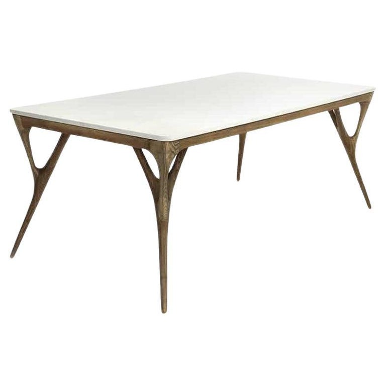 Custom Made Walnut Dining Table with Marble Top For Sale at 1stDibs