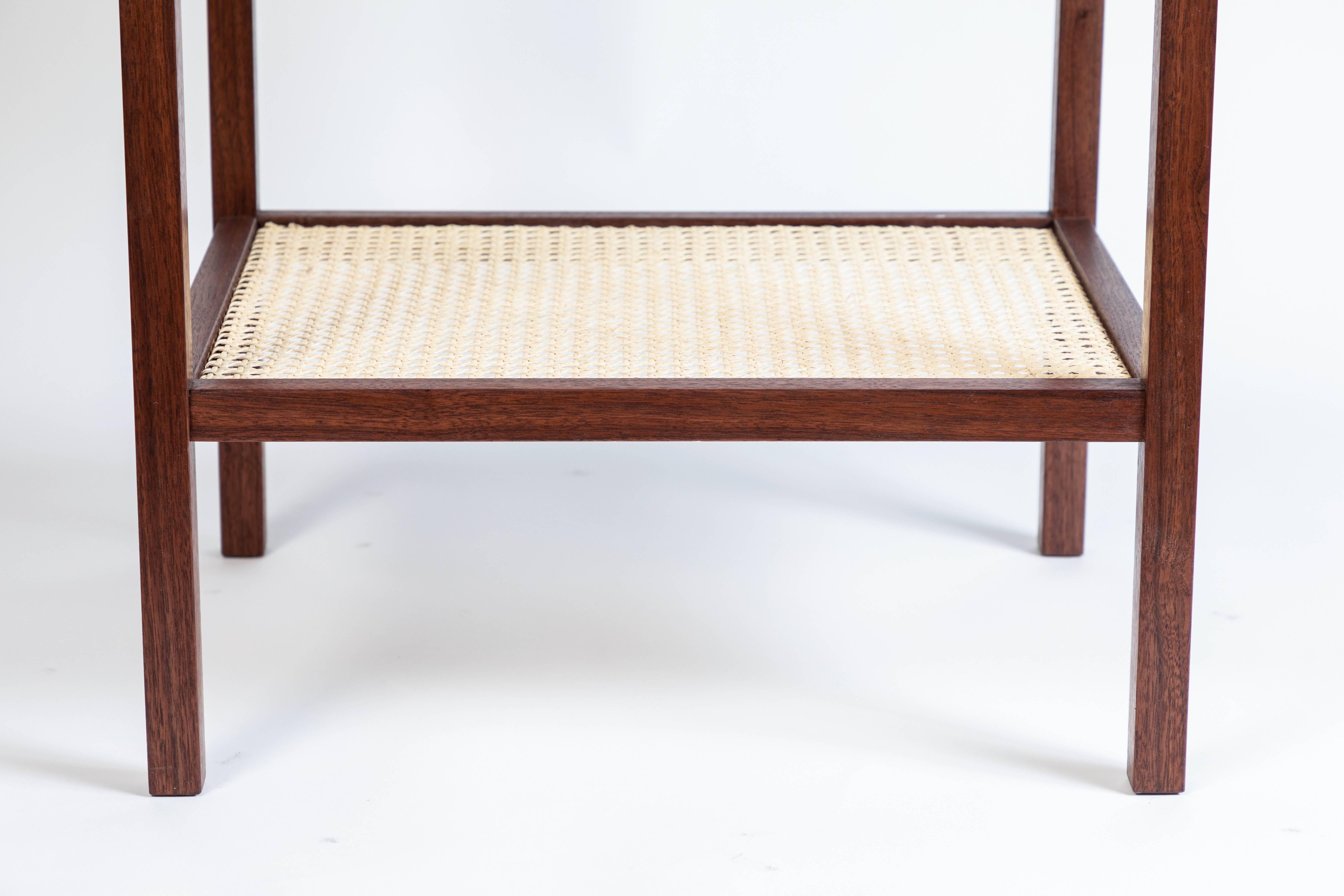 American Made to Order Walnut Night Stand with a Marble Top and Caned Bottom Shelf
