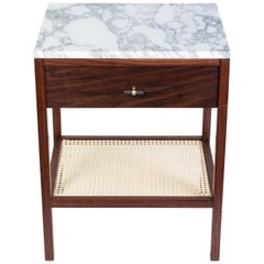 Made to Order Walnut Night Stand with a Marble Top and Caned Bottom Shelf 