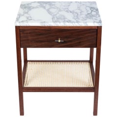 Made to Order Walnut Night Stand with a Marble Top and Caned Bottom Shelf