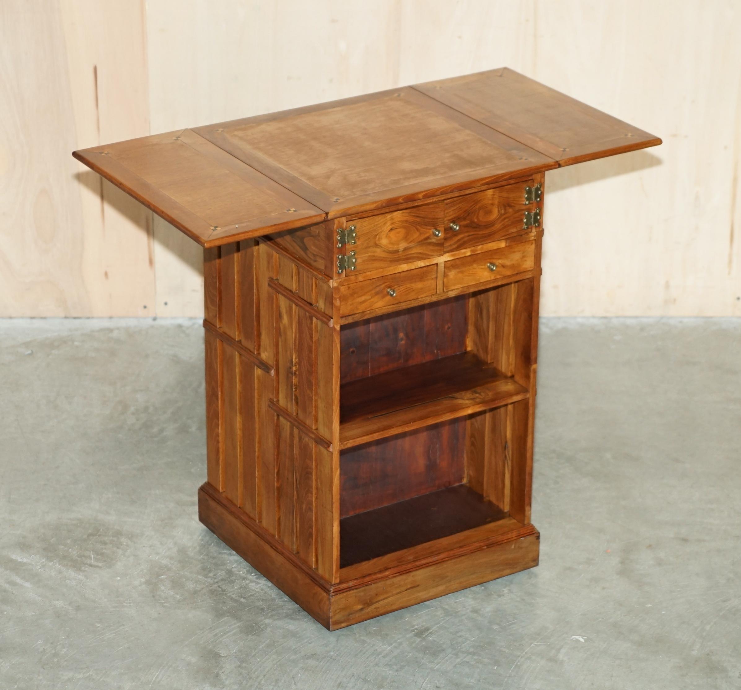 CUSTOM MADE WALNUT PARQUET INLAY EXTENDiNG TOP REVOLVING BOOKCASE TABLE For Sale 8